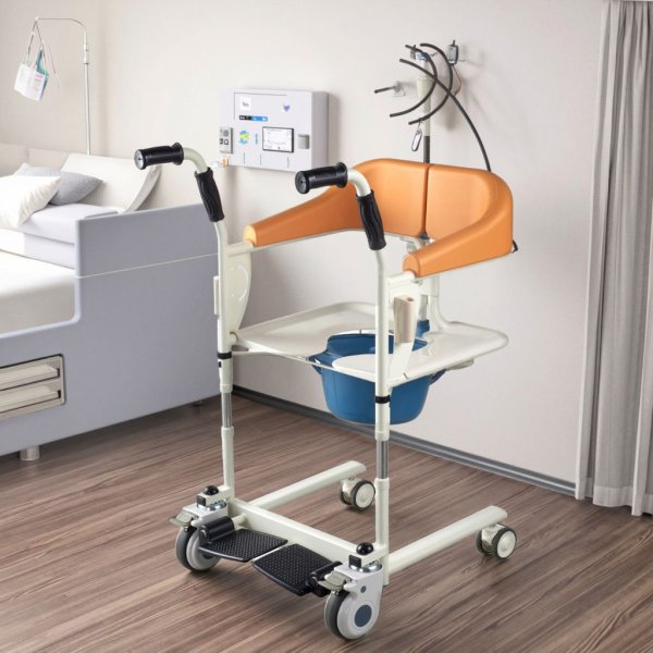 Adjustable Portable Manual Transfer Chair with Bedpan